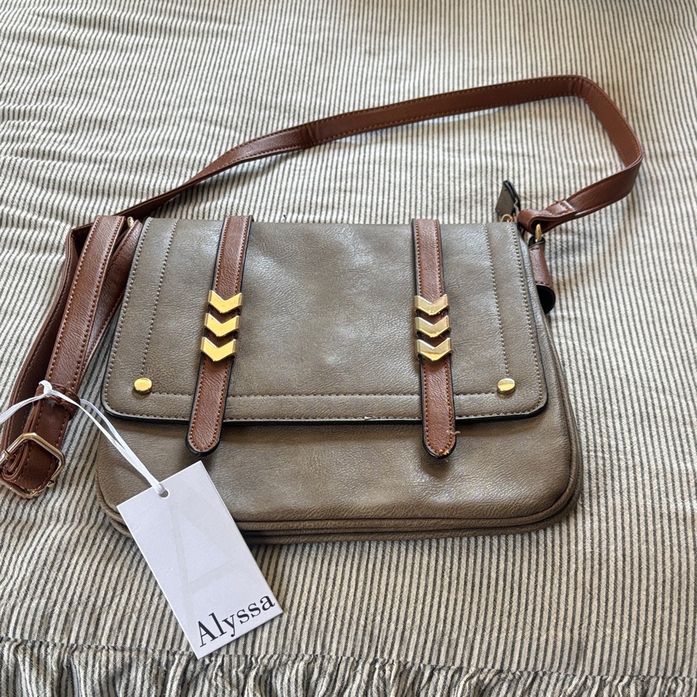 Alyssa Taupe Crossbody Bag with Brown Trim